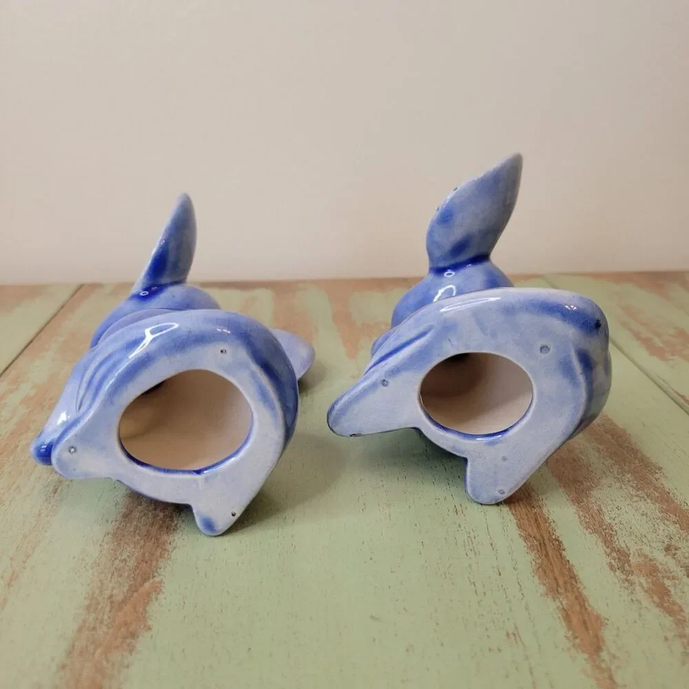 Blue Mouse Ceramic Figurine Pair